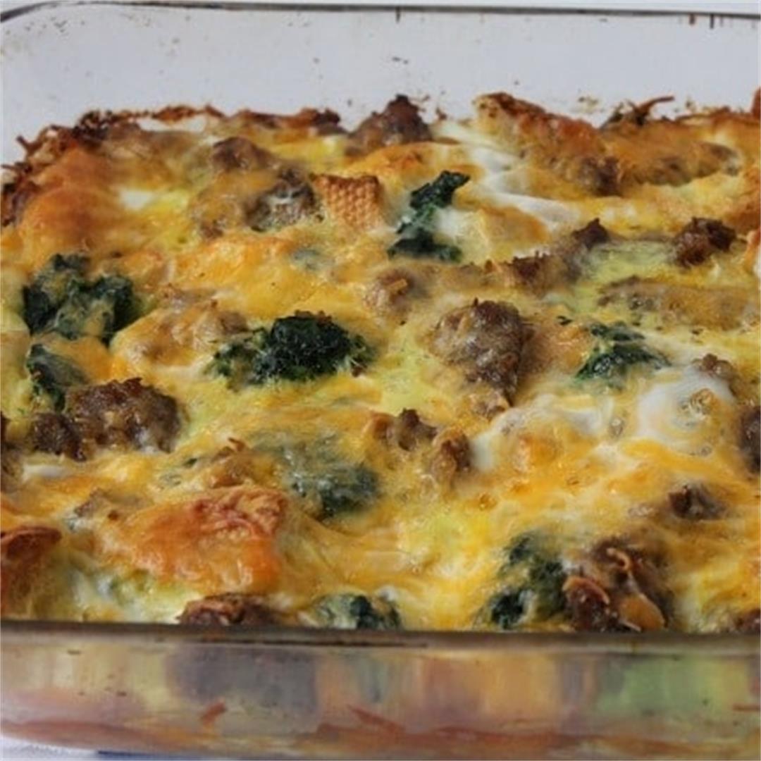 Make Ahead Breakfast Casserole: Sausage and Spinach Strata