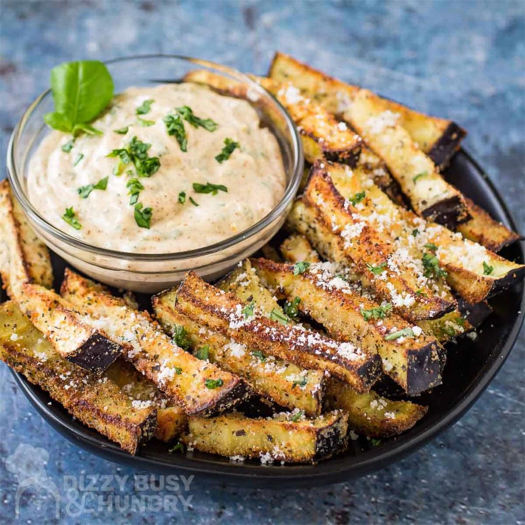 Baked Eggplant Fries with Chipotle Basil Sauce