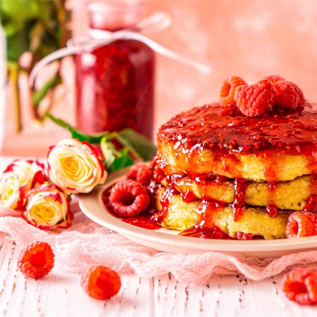 Raspberry Pancakes With Raspberry Pancake Syrup