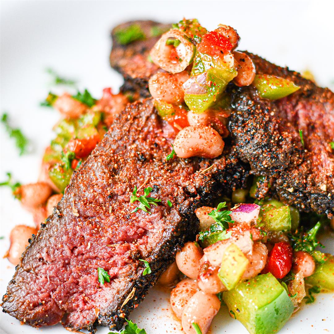 Coffee Rubbed Venison Loin with Black-Eyed Pea Salad