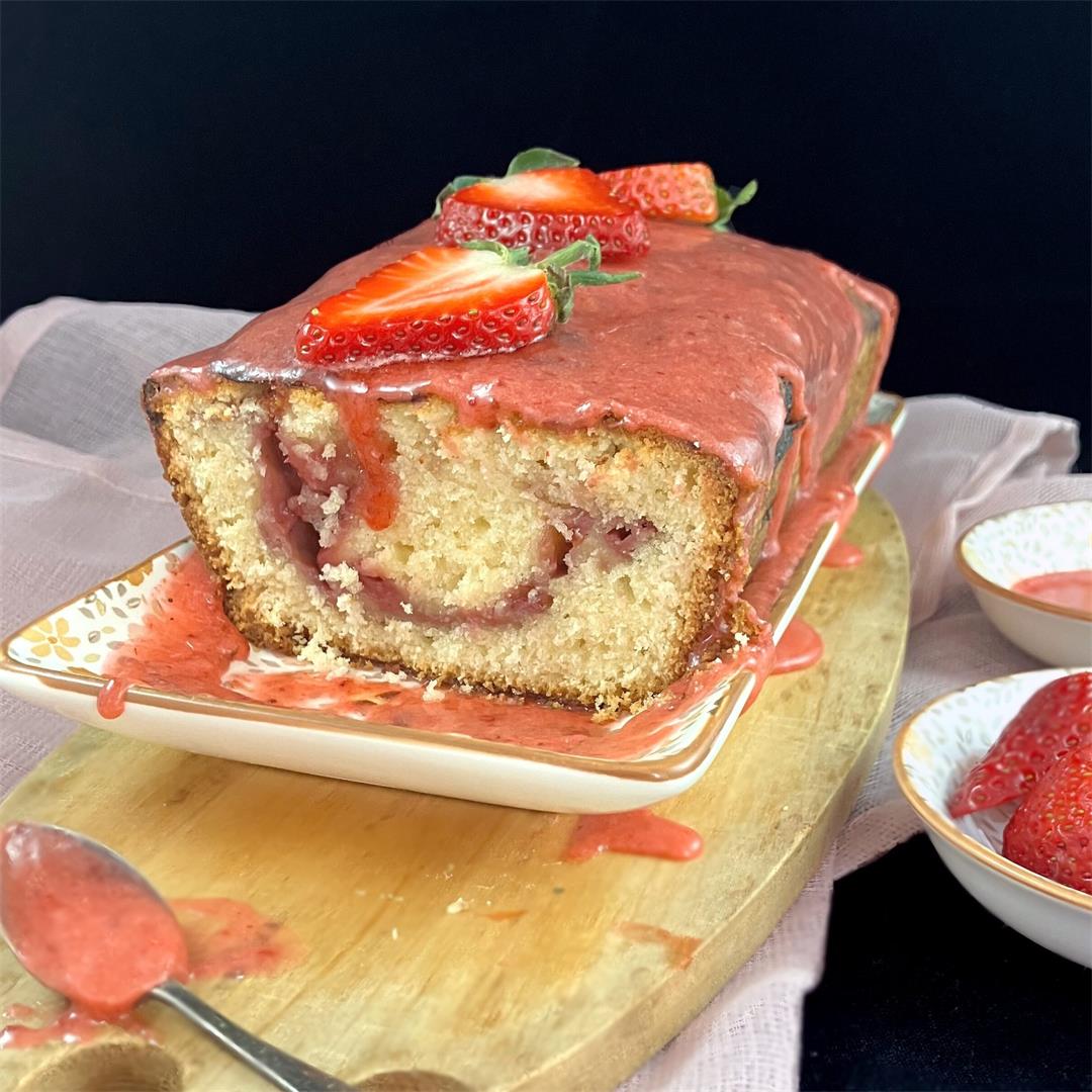 Strawberry Swirl Spelt Pound Cake (with a Strawberry Glaze)