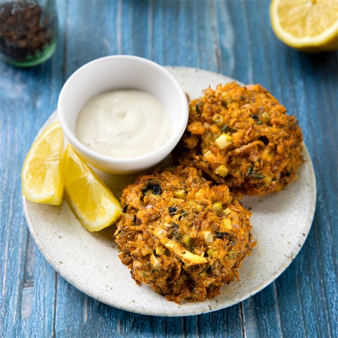 Plant-Based Crab Cakes, Made with Banana Blossoms