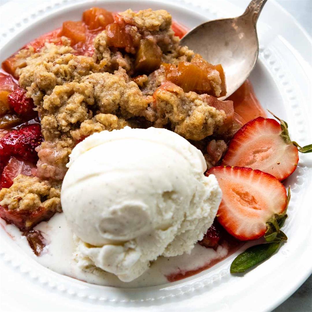 Gluten-Free Strawberry Rhubarb Crisp (with Best Topping!)