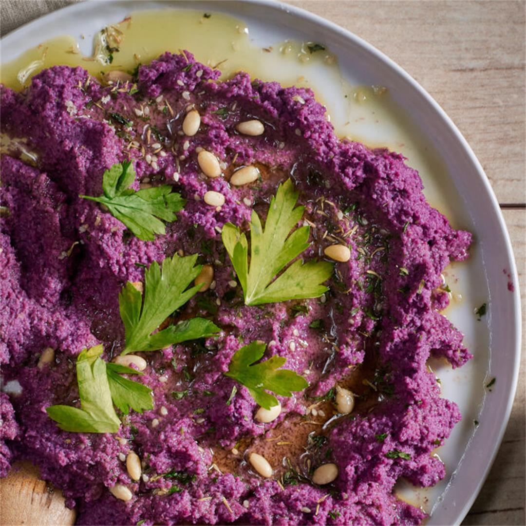 Roasted Garlic Purple Cauliflower Hummus Recipe