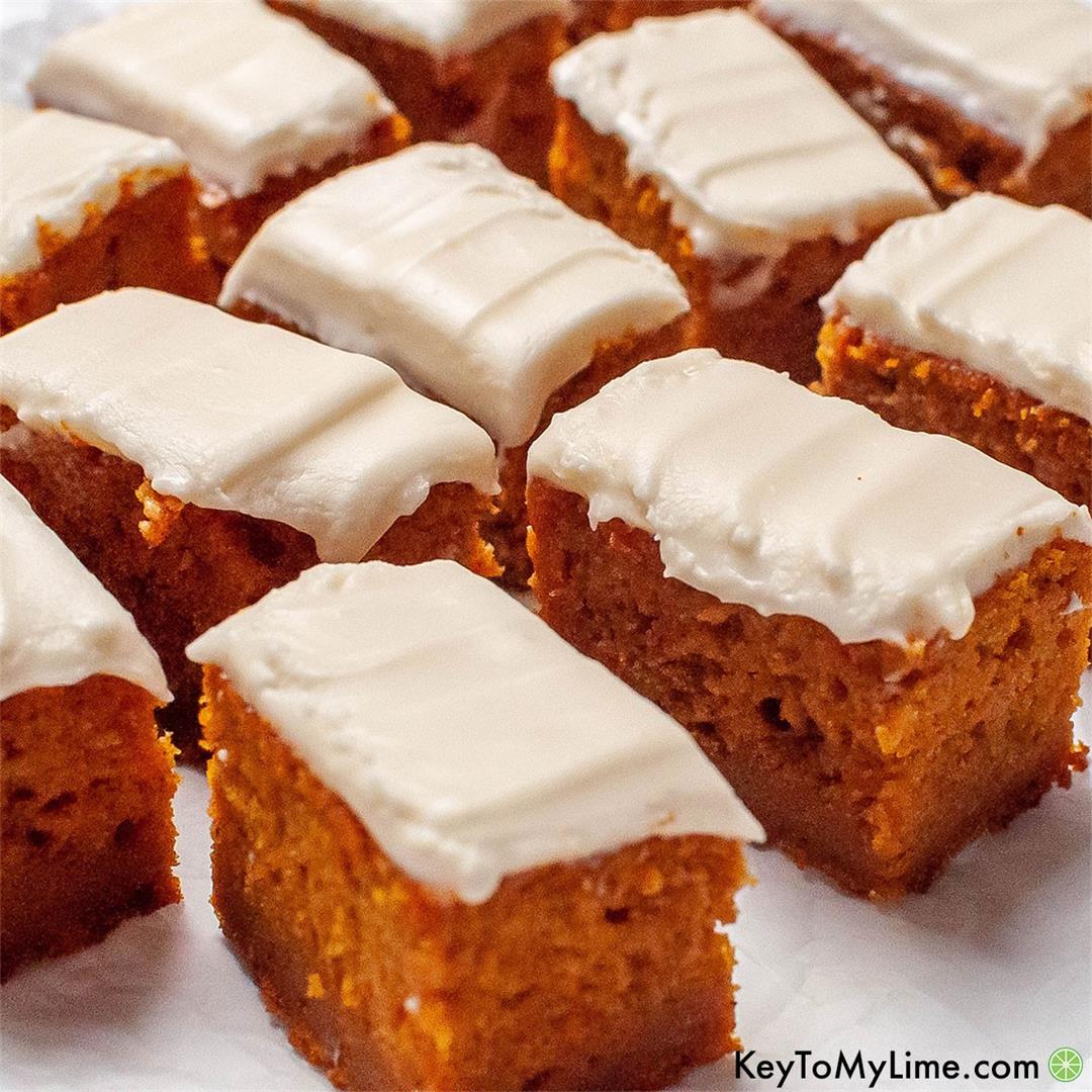 BEST Pumpkin Bars with Cream Cheese Frosting {VIDEO}