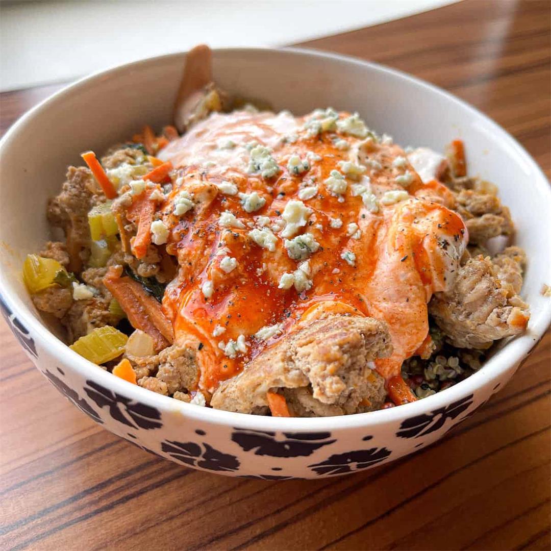 Healthy Buffalo Ground Turkey Quinoa Bowl with Yogurt Sauce
