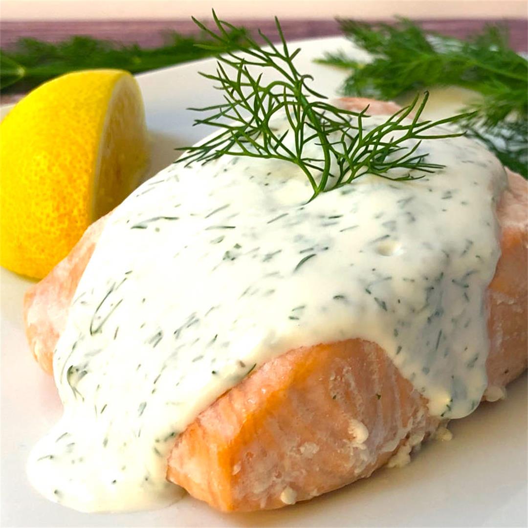 Oven Poached Salmon with Yogurt Dill Sauce