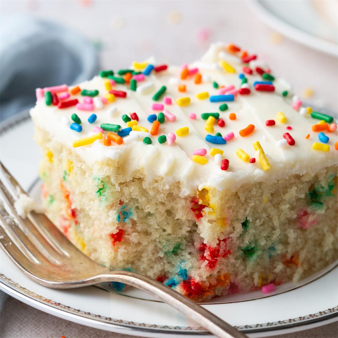 Vanilla Wacky Cake with Sprinkles