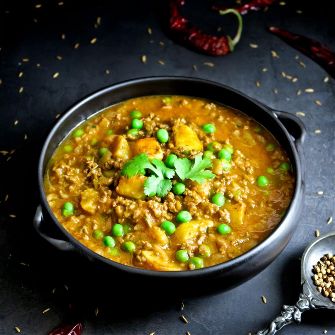 Aloo keema matar is a flavorful yet mild and creamy beef curry