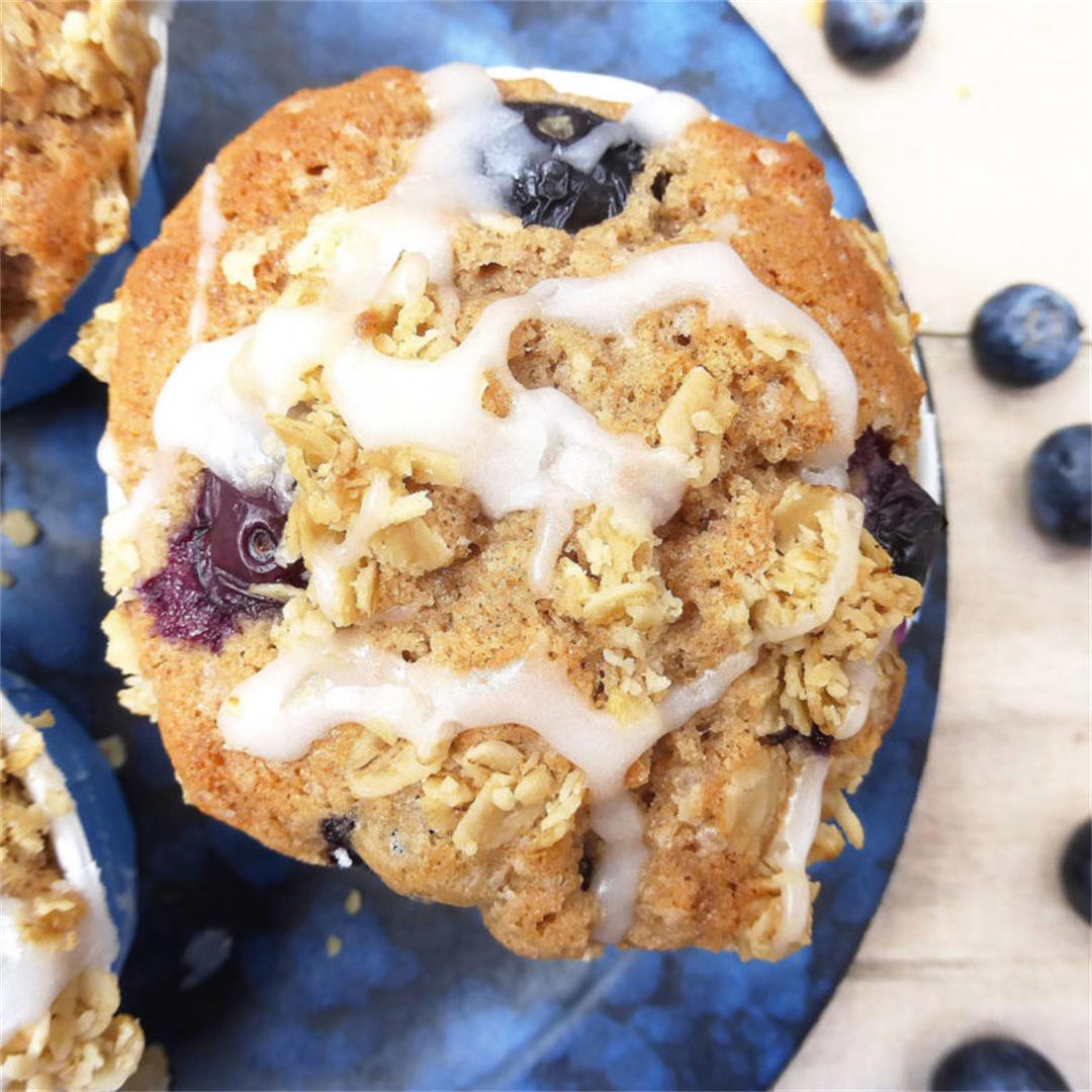 Brown Sugar Blueberry Muffins with a Greek Yoghurt Drizzle