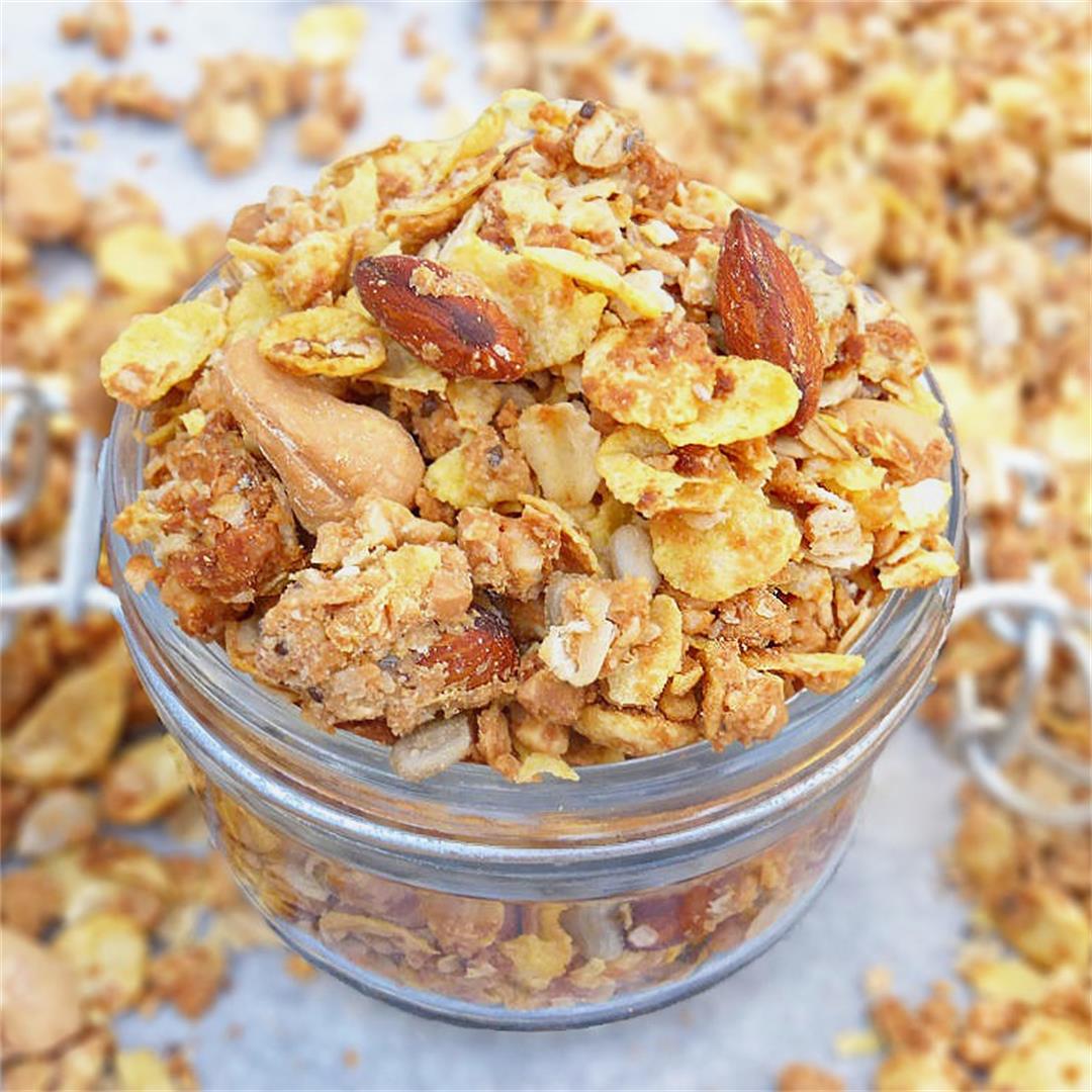 Peanut Butter Granola with Oats and Cornflakes