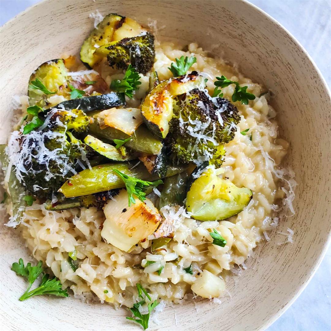 Creamy Risotto with Roasted Green Veggies