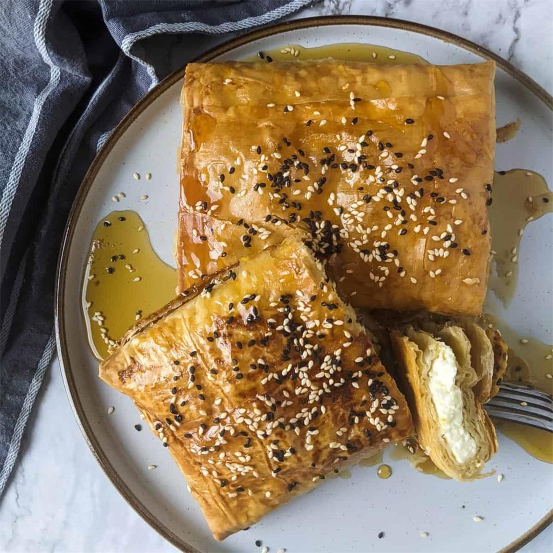 Baked Feta In Phyllo Pastry With Honey And Sesame Seeds
