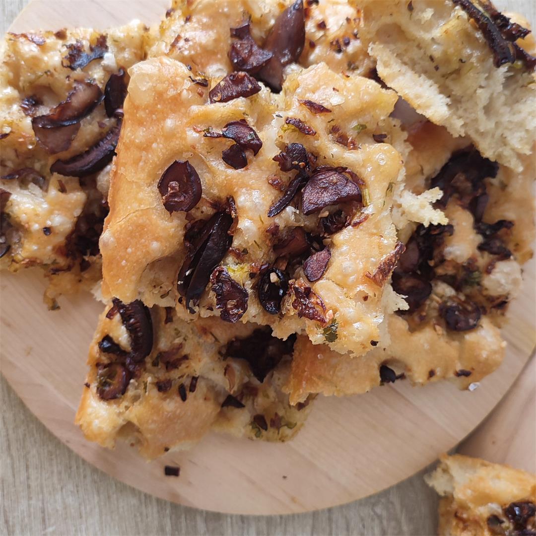 Homemade Focaccia Bread With Mushrooms Topping