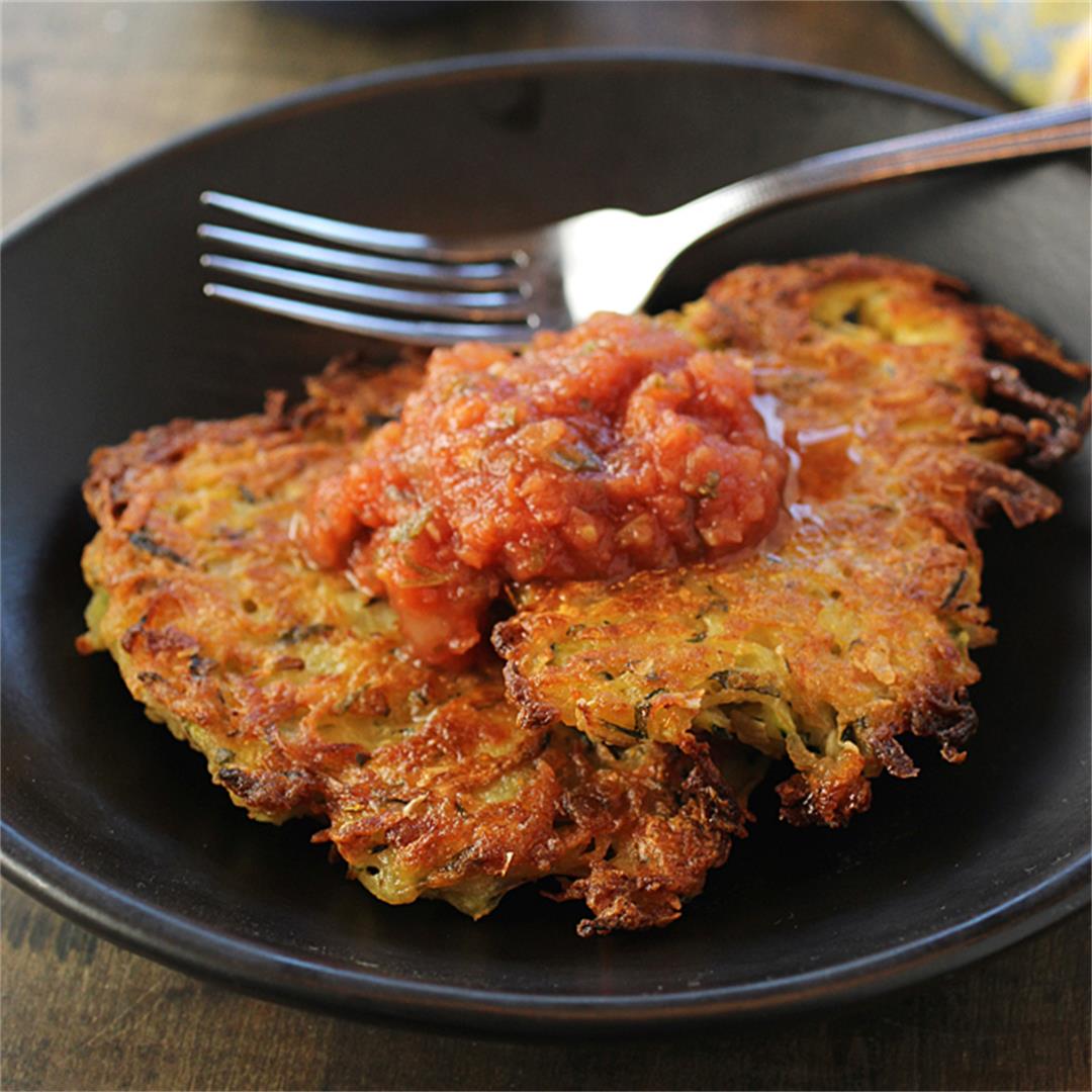 Zucchini and herb fritters -- using a clever oven method