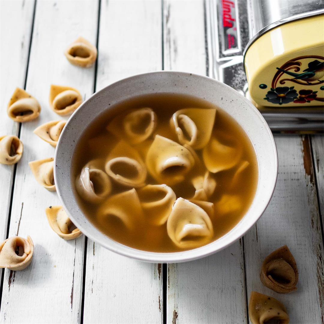 Pink and Black Pepper Tortellini with Locro Bone Broth