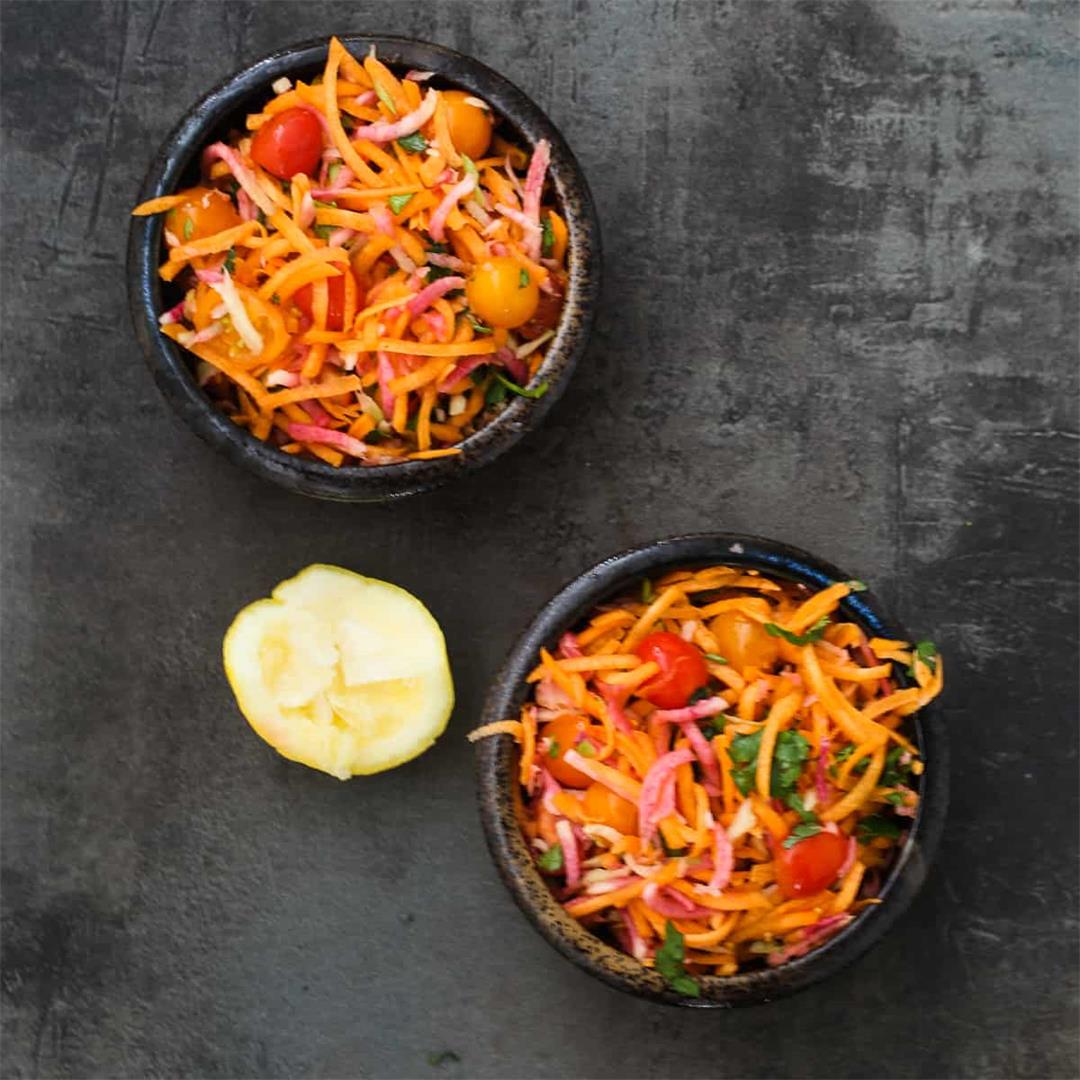 Digestive Radish, Carrot, Ginger salad with Tomatoes