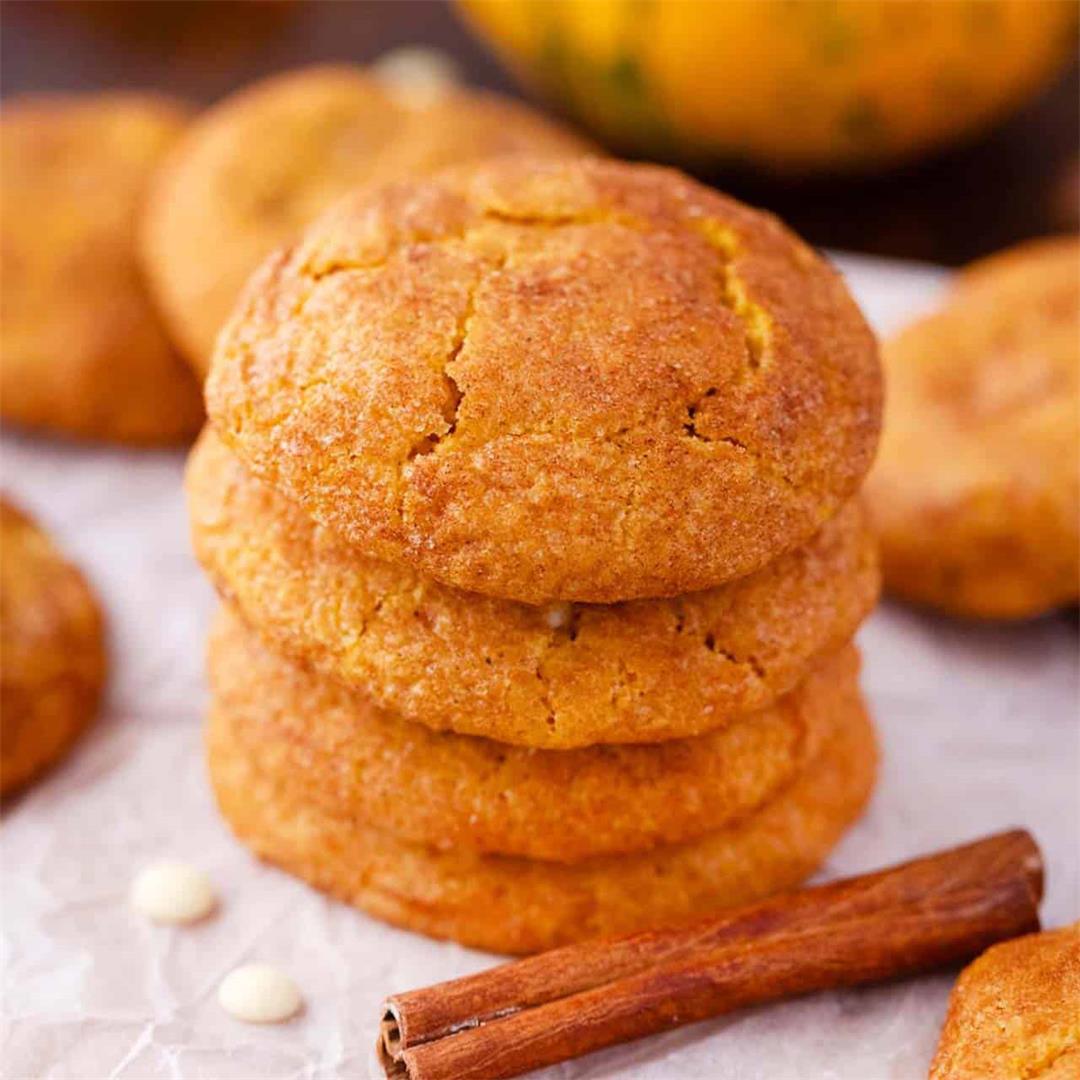 Pumpkin Snickerdoodle Cookies with White Chocolate Chips