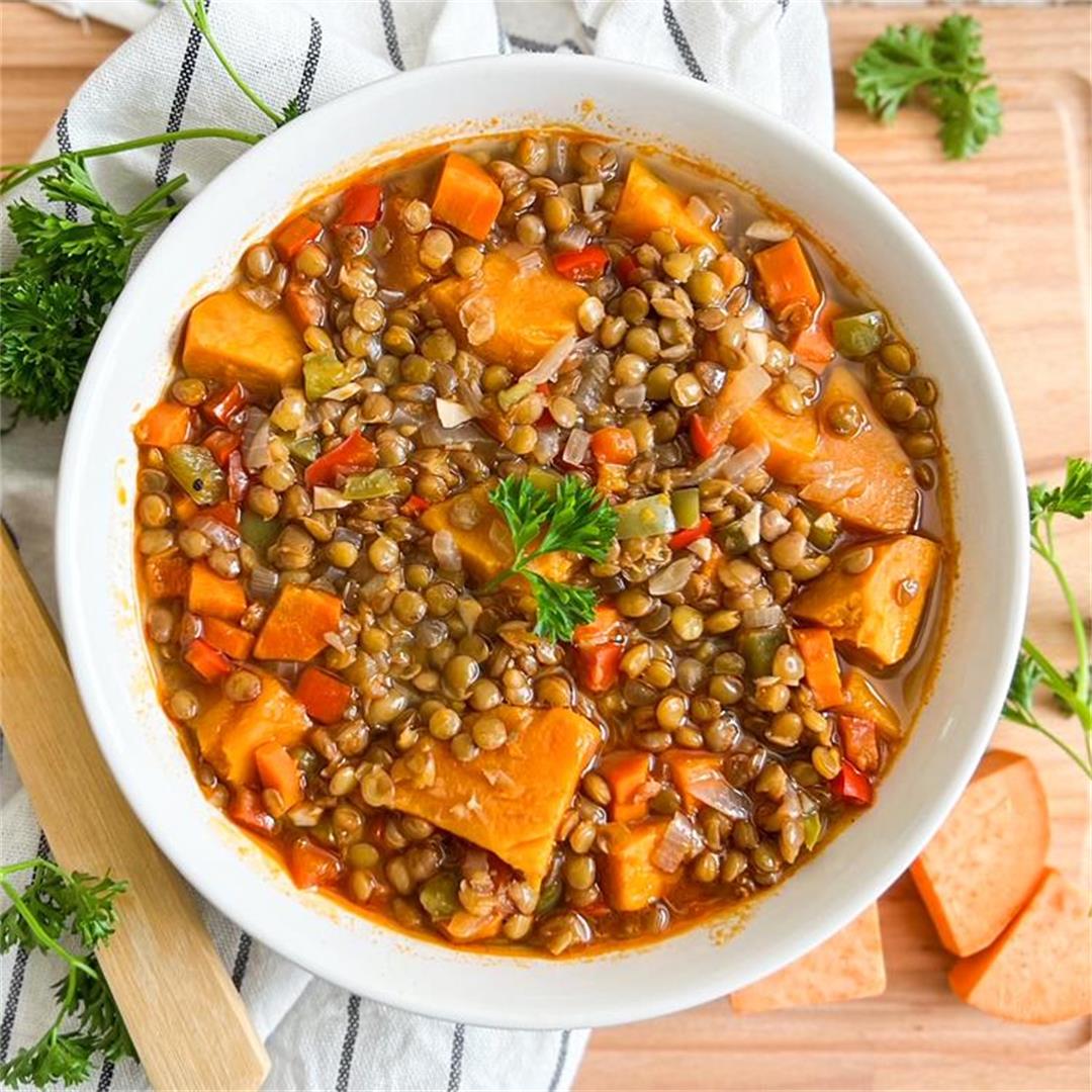 My Mothers Lentil Stew with Sweet Potatoes