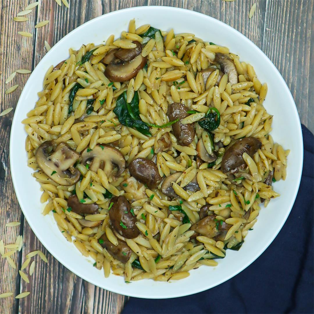 One Pot Vegan Mushroom Orzo With Spinach