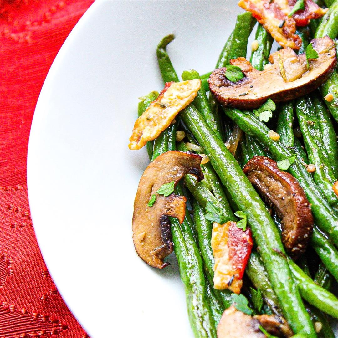 Sautéed String Beans with Shallots, Mushrooms and Bacon