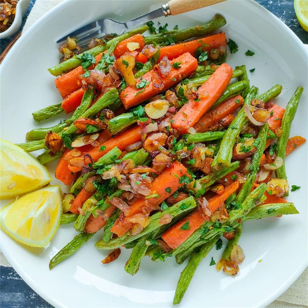 Simple Roasted Green Beans and Carrots with Almonds