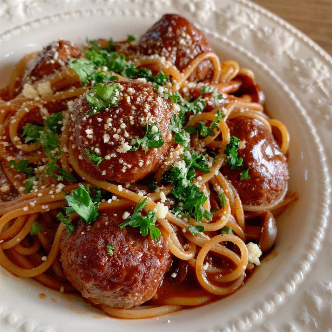 Demiglace spaghetti with meatballs