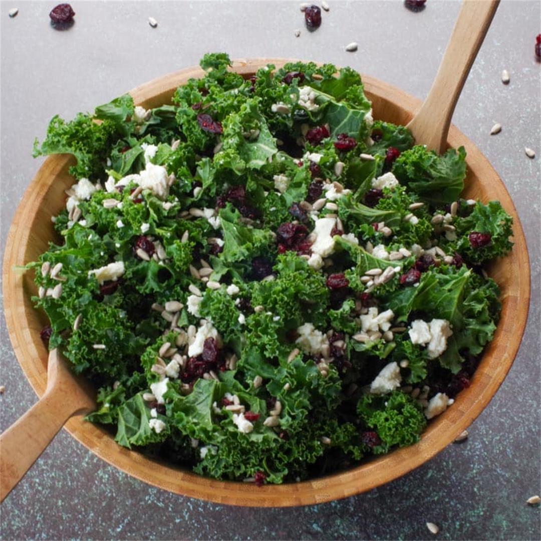 Kale Salad with Cranberries and Feta