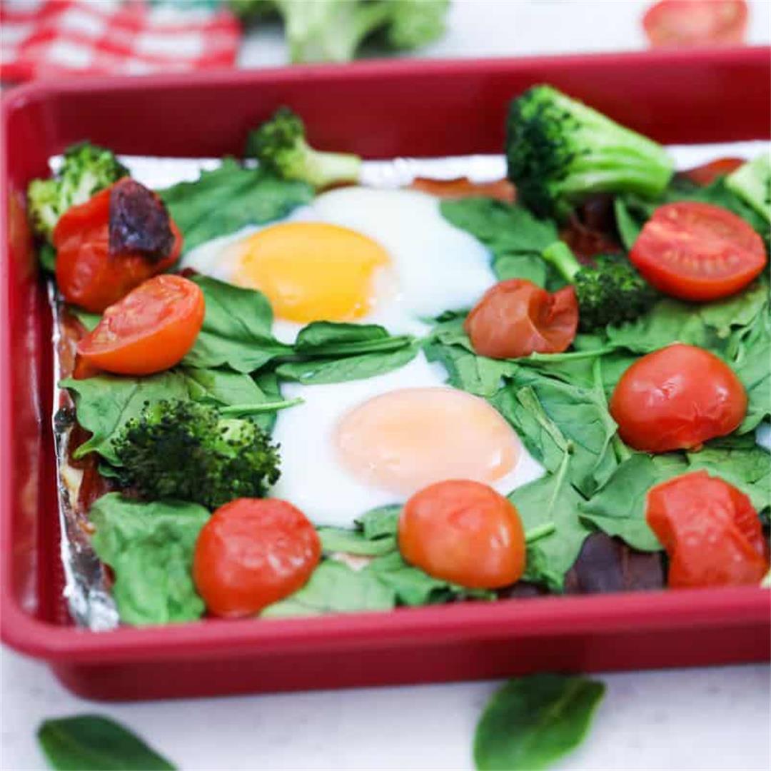 Sheet Pan Eggs with Bacon and Vegetables