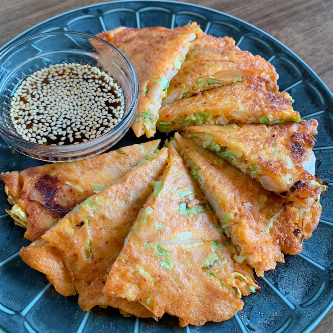 Korean pancakes with cabbage and kimchi