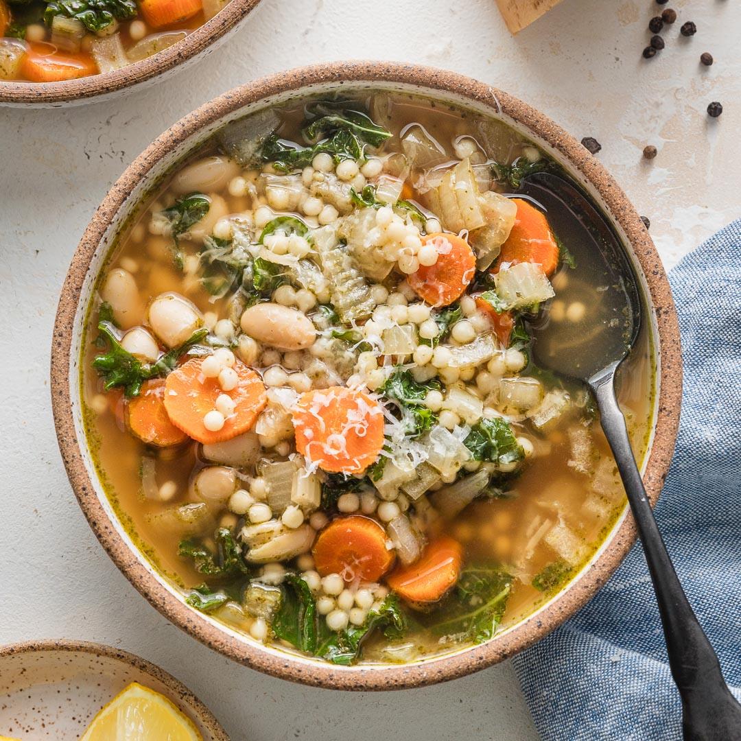 Slow Cooker White Bean Soup with Parmesan and Pearl Couscous