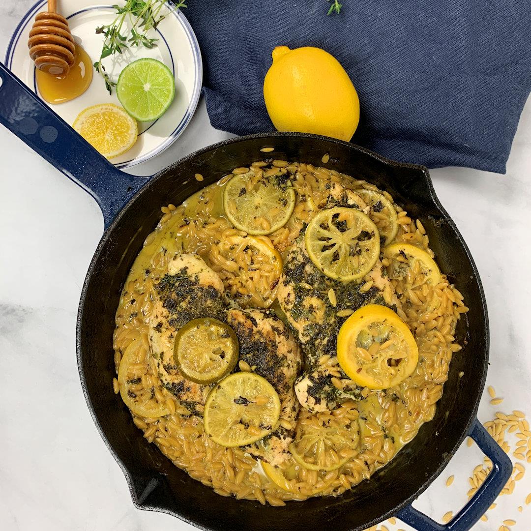 One Skillet Herb Chicken & Lemon-Lime Orzo – A Gourmet Food Blo