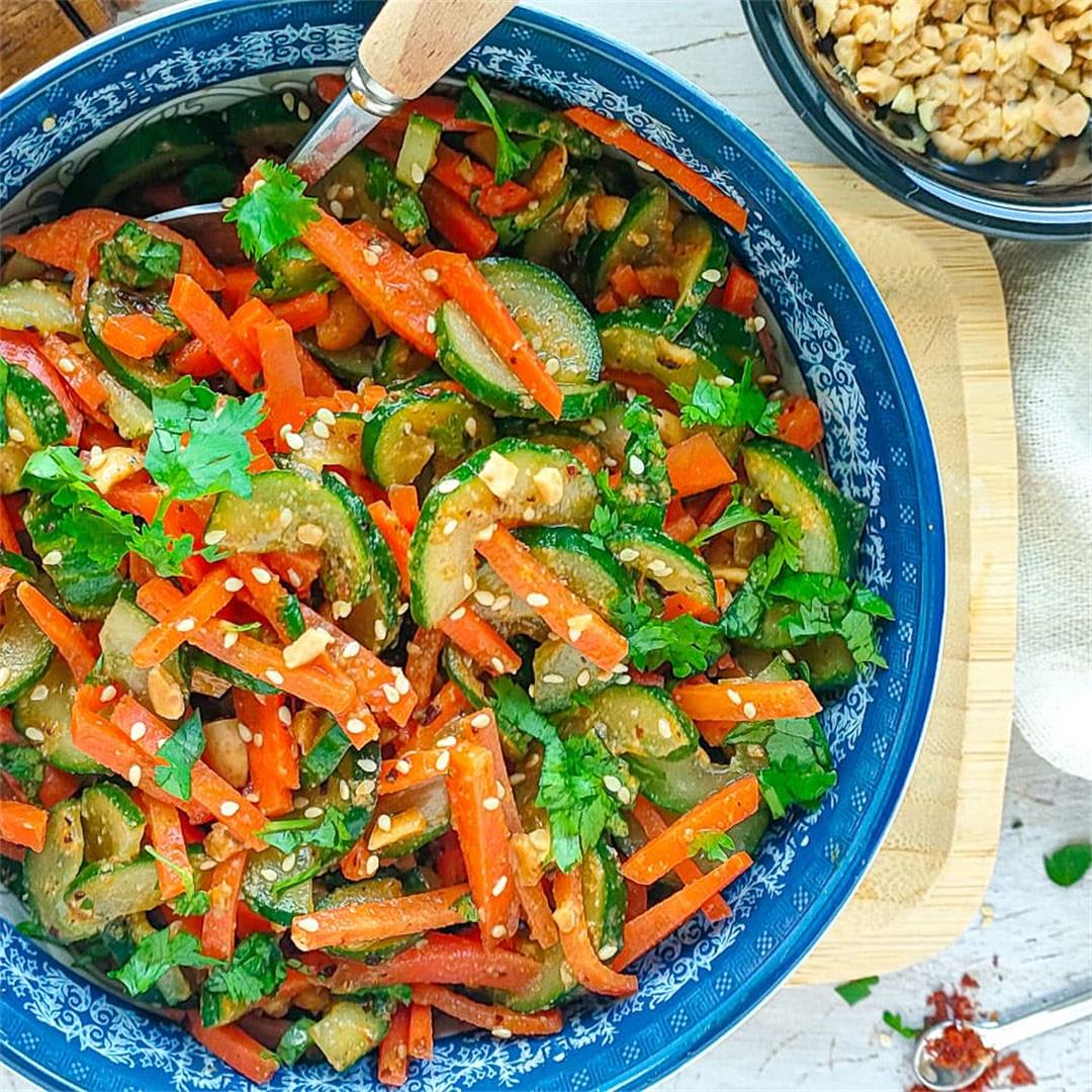 Asian Carrot Cucumber Salad with Roasted Sesame Dressing