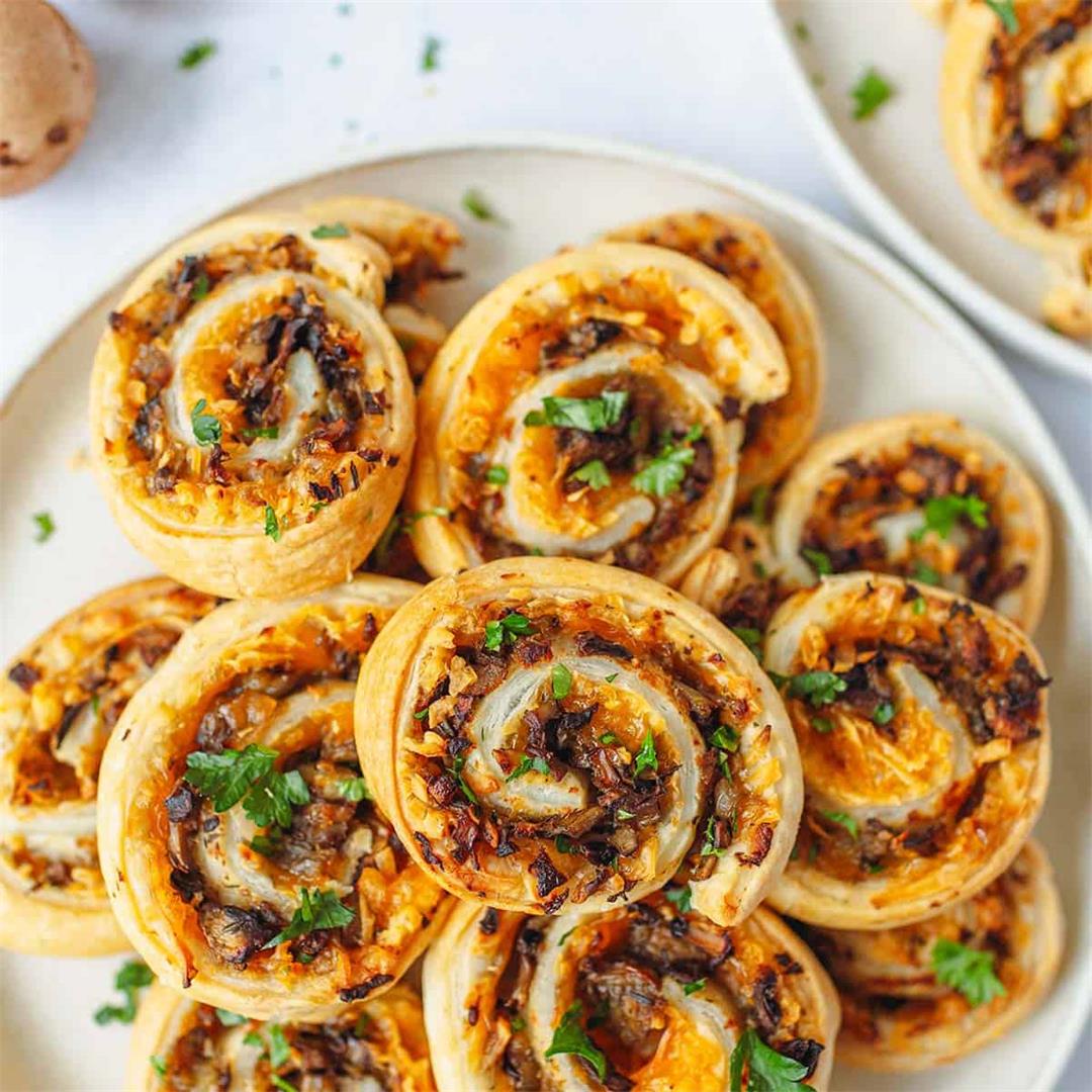 Puff Pastry Pinwheels with Mushroom and Vegan Cheese
