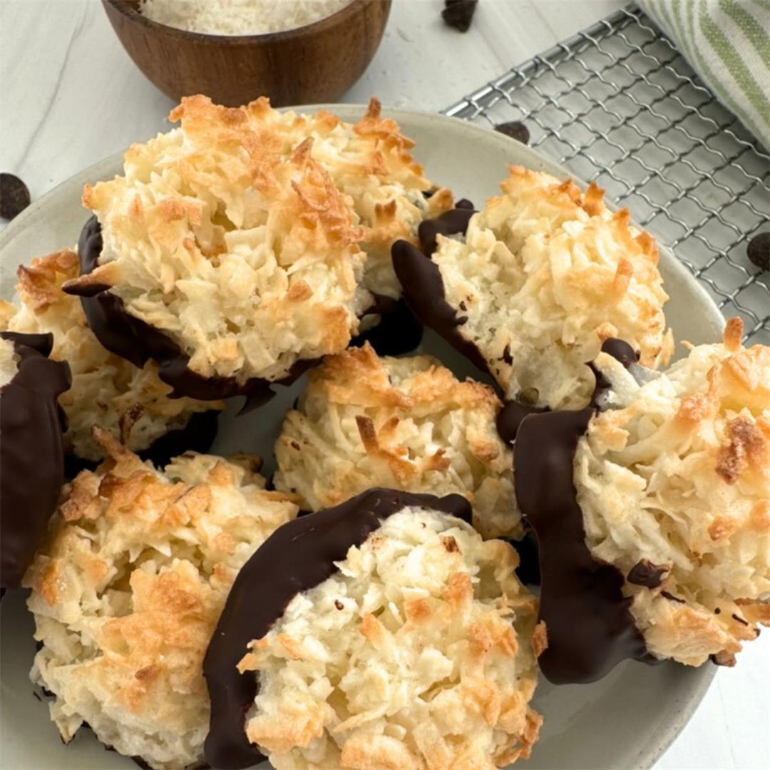 Easy Chocolate Dipped Coconut Macaroon Recipe