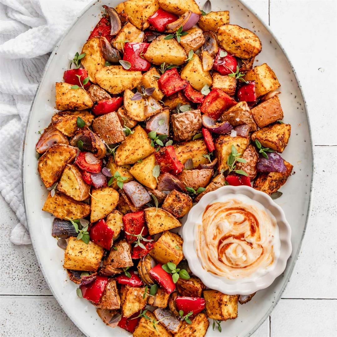 Crispy Air Fryer Potatoes and Onions with Peppers