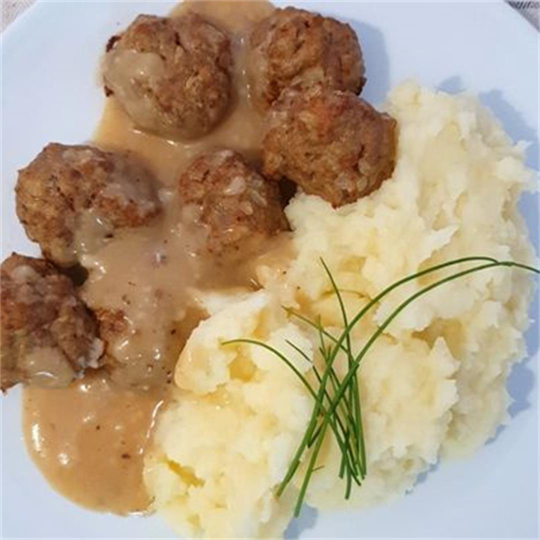 Finnish Meatballs with Brown Sauce and Mashed Potatoes
