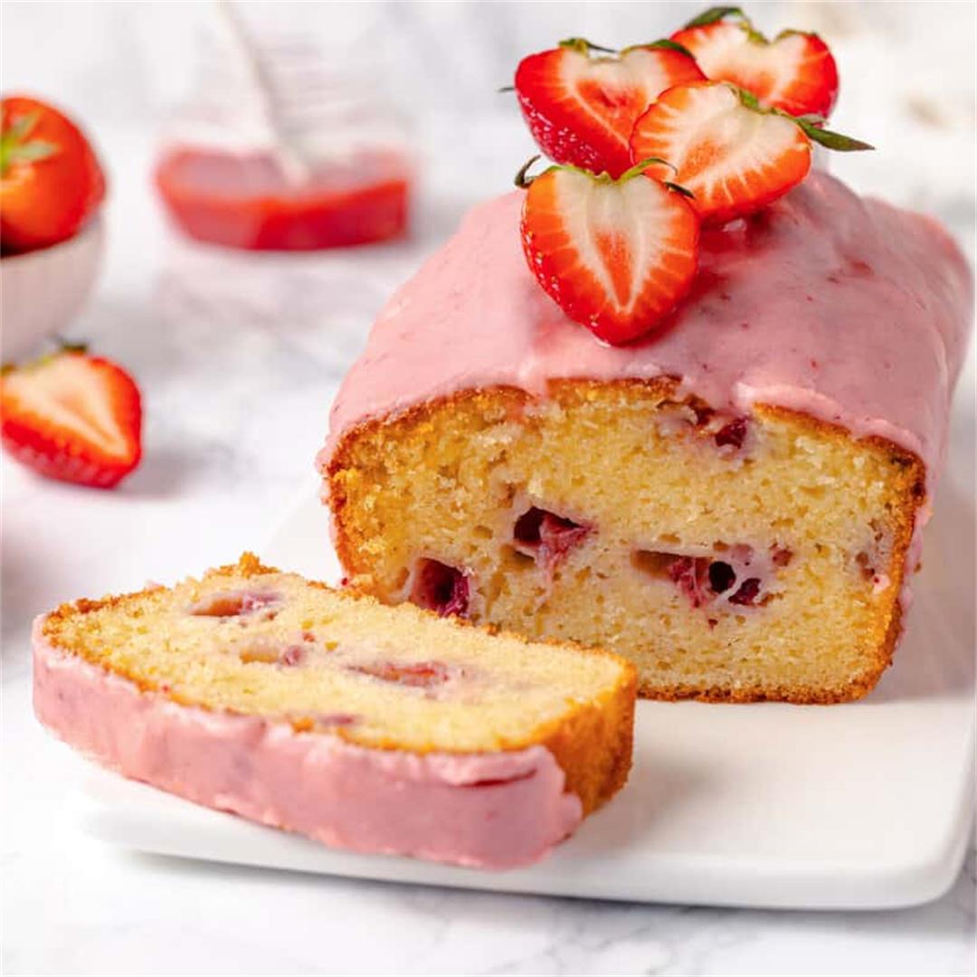 One-Bowl Strawberry Pound Cake with Strawberry Glaze