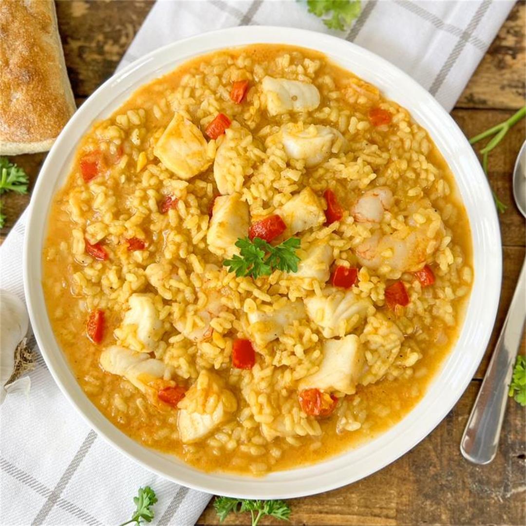 Spanish-Style Seafood Risotto | Possibly the BEST Creamy Rice