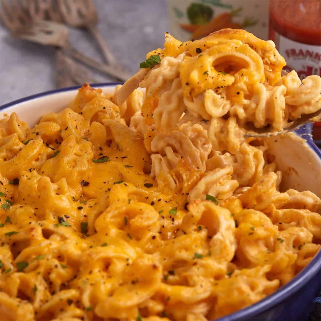 Baked Buffalo Chicken Mac and Cheese (Uses Frank's Red Hot)