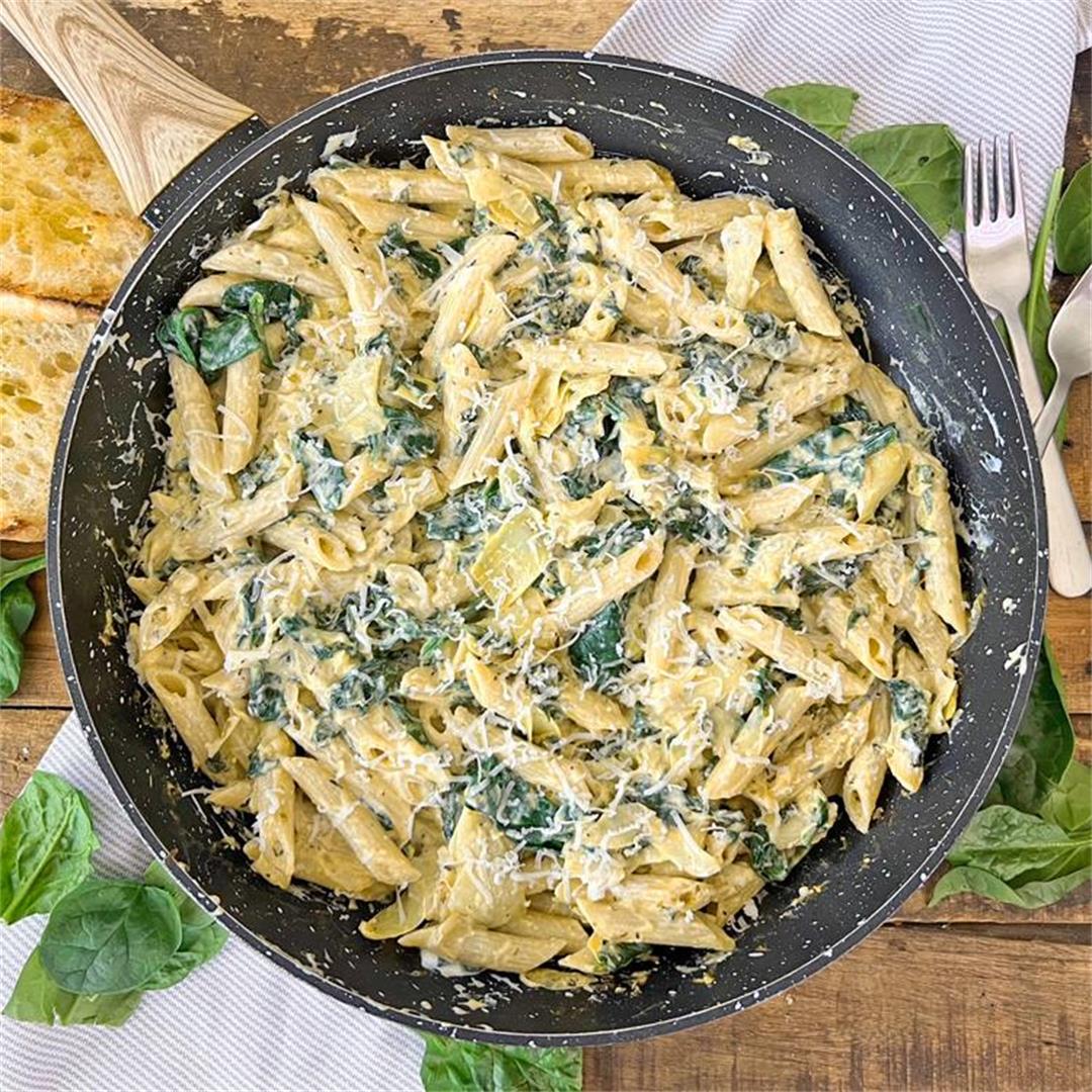 Creamy Spinach & Artichoke Pasta | HEALTHY One-Pan Recipe