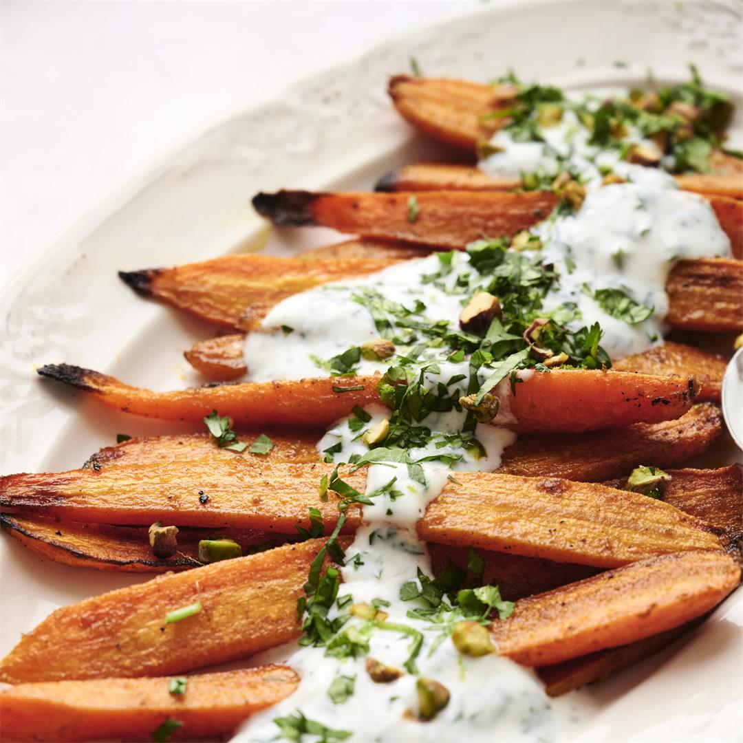 Roasted curry carrots with herb yogurt