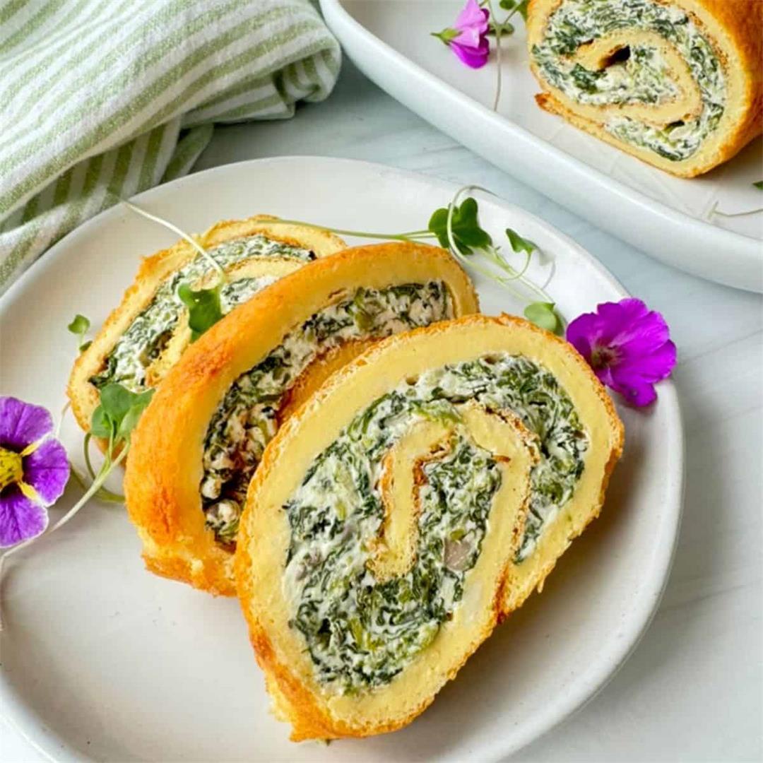 Egg Souffle Roll With Spinach, Mushroom And Cheese Recipe