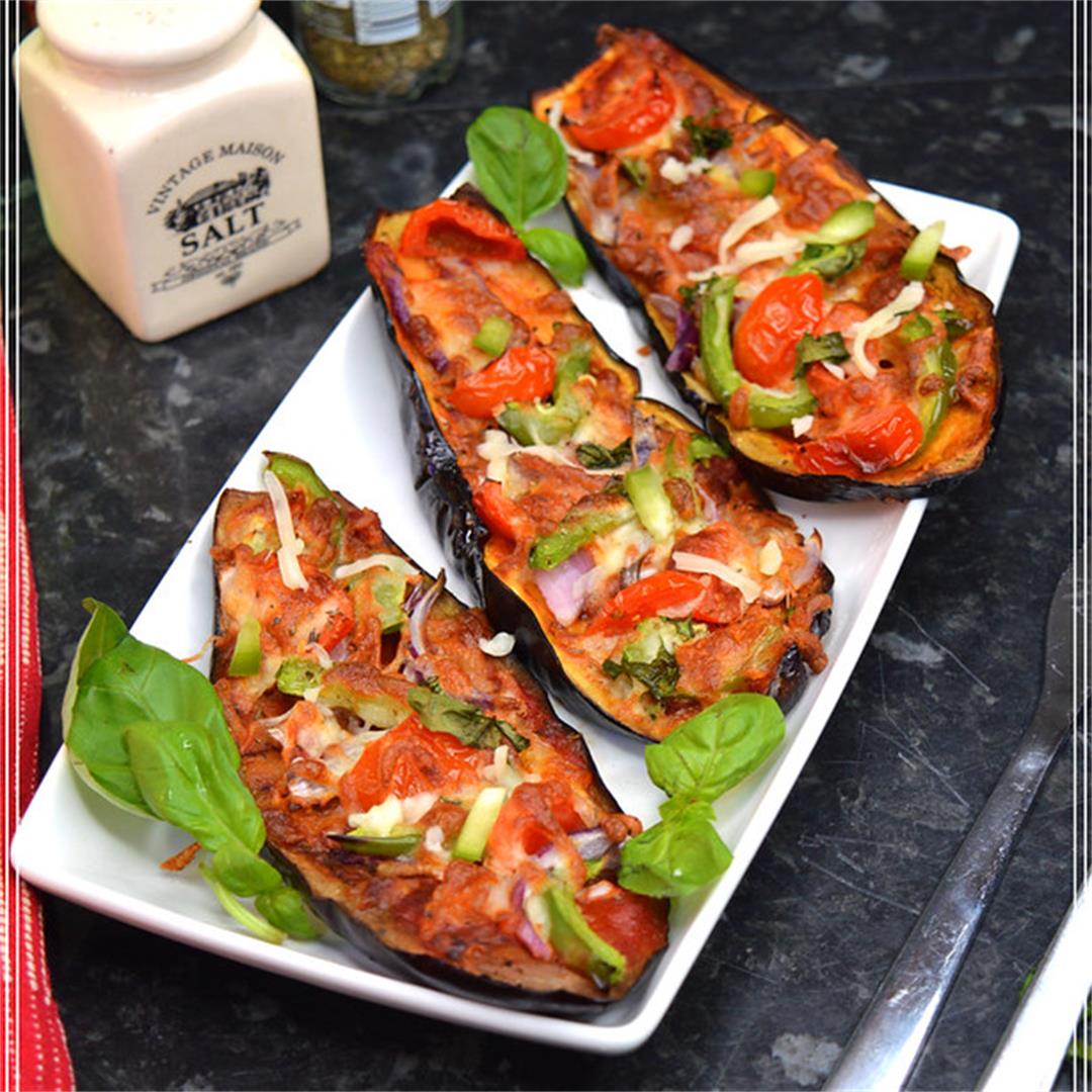 Air Fried Eggplant Pizza / Grilled Aubergine Pizza in Air Fryer