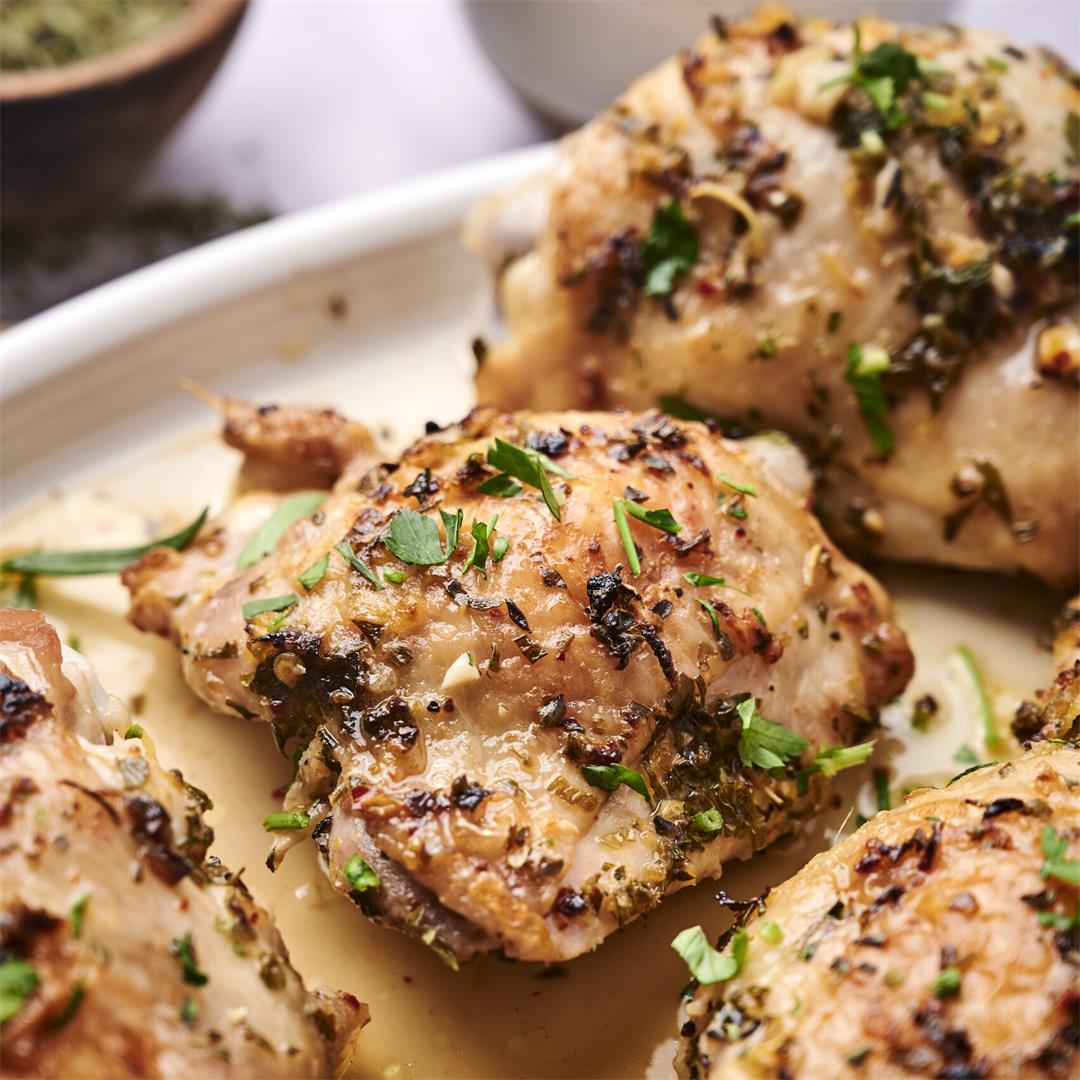 Herby sheet pan chicken thighs