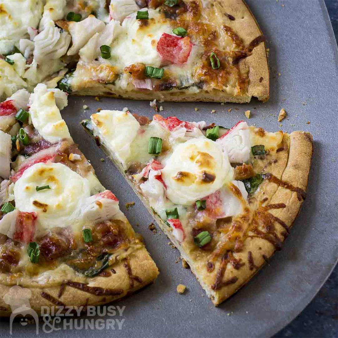Easy Creamy Crab Pizza With Bacon and Spinach
