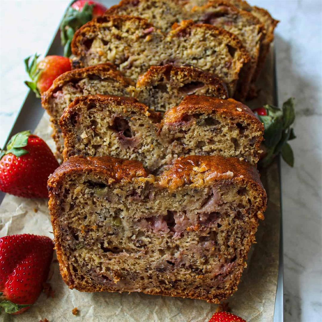 Seasonal Strawberry Rhubarb Banana Bread