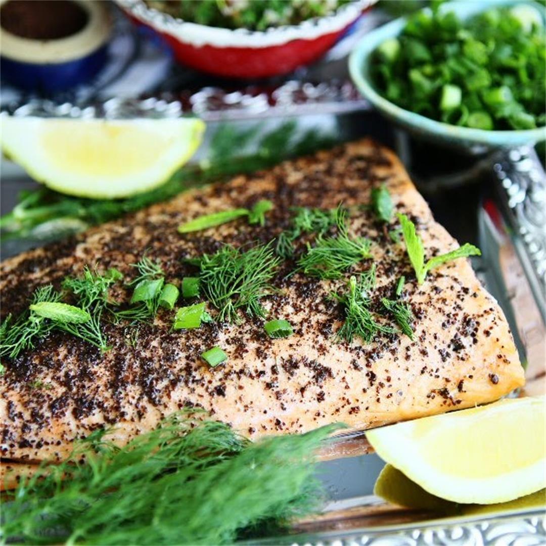 Sumac Roasted Salmon with Quinoa Salad and Tahini Sauce