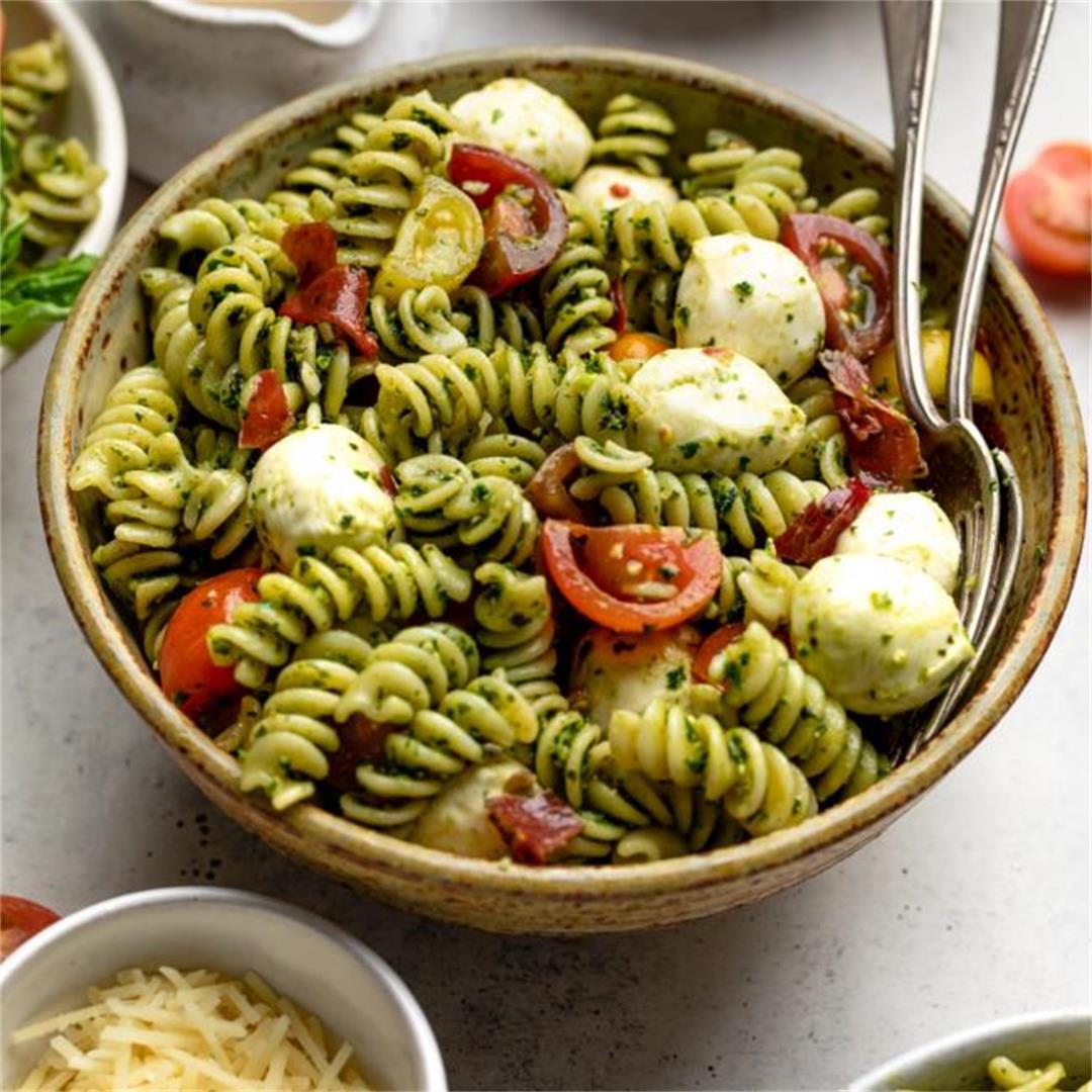 Kale & Basil Pesto Caprese Pasta Salad