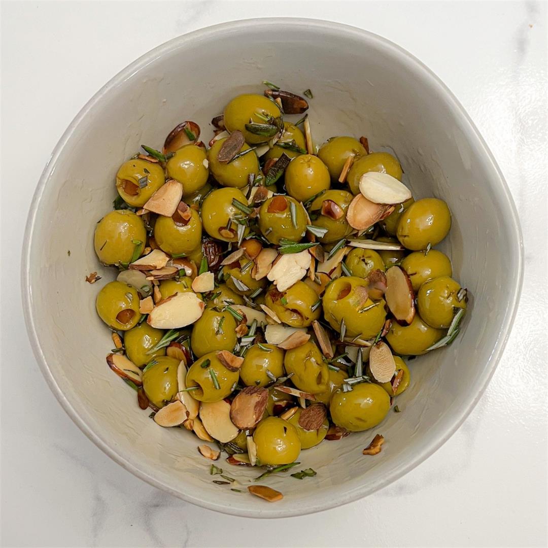 Green Olives with Almonds, Honey, and Rosemary